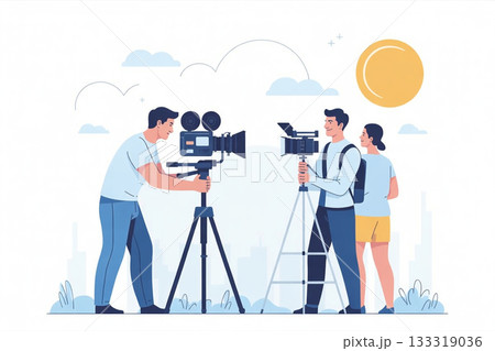 屋外ロケ現場で撮影する映像カメラマン 133319036