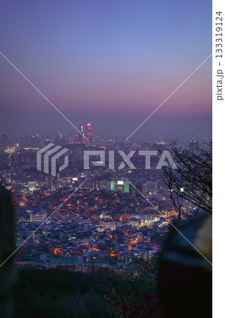Seoul City Skyline Night View from Namsan Tower at Purple Twilight 133319124