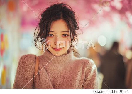 春の花々に囲まれて微笑む女性のポートレート 春の花々に囲まれて微笑む女性のポートレート 133319136