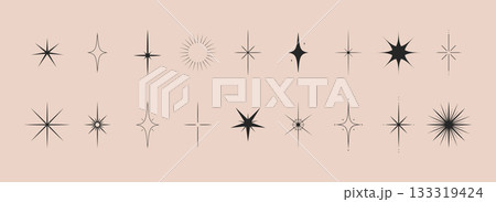 Sparkle stars collection. Minimalistic star set. Sunburst shape bundle. Vector illustration 133319424