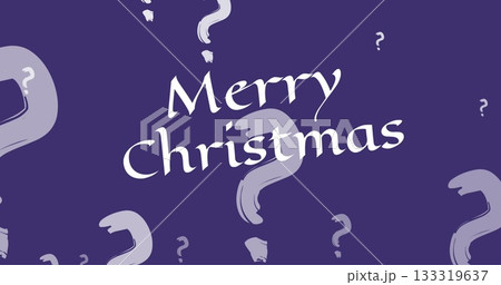 Displaying white Merry Christmas text on purple canvas, with light grey brushstroke question marks 133319637
