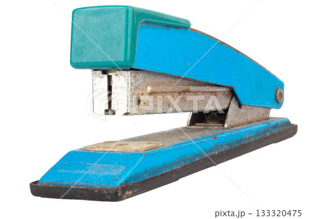 Dirty old stapler on white background 133320475