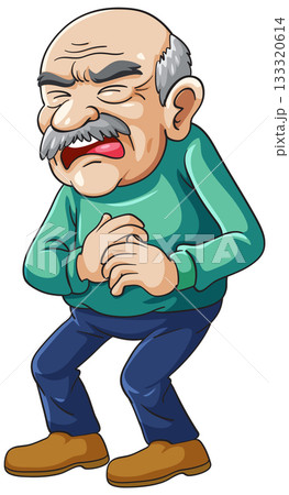 Elderly Man Experiencing Chest Pain in Cartoon Style 133320614