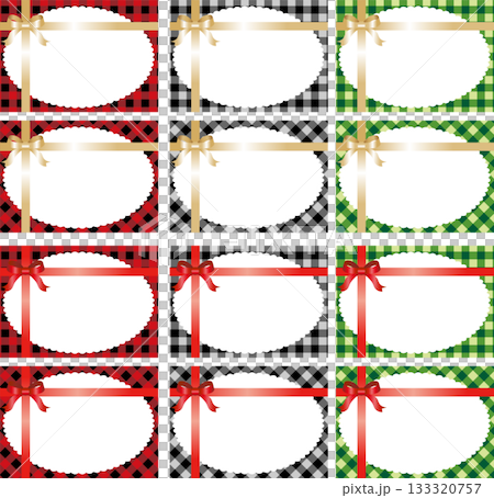 Christmas gift tag and message card set, checkered pattern and ribbon frame background material Christmas gift tag and message card set, checkered pattern and ribbon frame background material 133320757