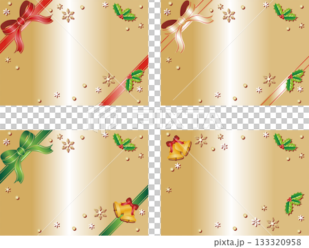 Christmas card material set: Holiday decorations, luxurious ribbons, frames, and backgrounds Christmas card material set: Holiday decorations, luxurious ribbons, frames, and backgrounds 133320958