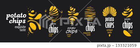 A set of vector hand-drawn potato chip logos 133321059