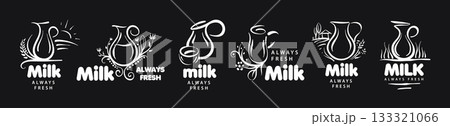 A set of hand-drawn vector milk jug logos A set of hand-drawn vector milk jug logos 133321066
