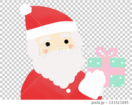 Illustration of a cute Santa Claus holding a gift 133321095