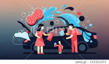 家族みんなで愛車をピカピカに洗車する休日 家族みんなで愛車をピカピカに洗車する休日 133321371