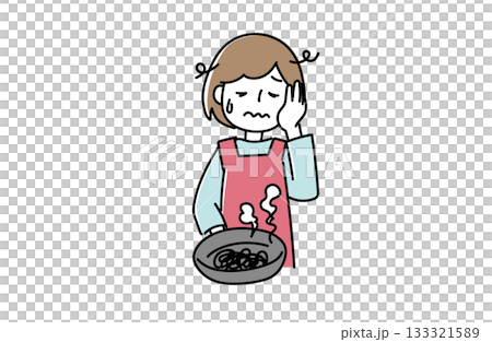 フライパンを焦がして頭を抱える女性 133321589