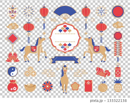 2026年  馬と春節のイラストセット 133322138