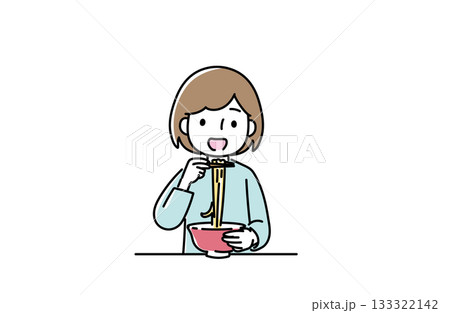 ラーメンを食べる女性のイラスト 133322142