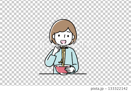 ラーメンを食べる女性のイラスト 133322142