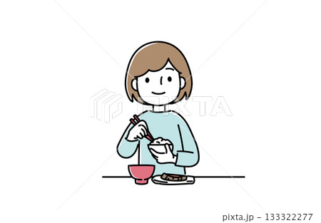 ご飯を食べる女性のイラスト 133322277