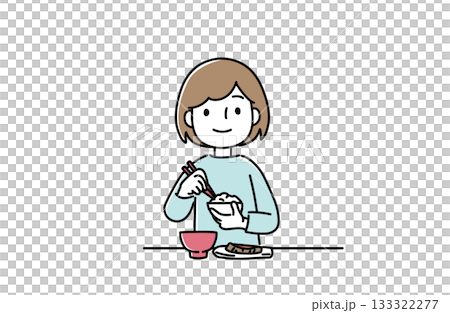 ご飯を食べる女性のイラスト 133322277
