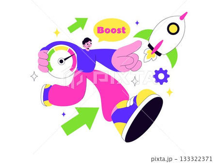 Business Boost Vector Illustration with a Digital Marketing Rocket, Company Career Success in Development and Profit Increase on a Flat Background Business Boost Vector Illustration with a Digital Marketing Rocket, Company Career Success in Development and Profit Increase on a Flat Background 133322371