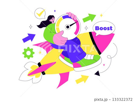 Business Boost Vector Illustration with a Digital Marketing Rocket, Company Career Success in Development and Profit Increase on a Flat Background Business Boost Vector Illustration with a Digital Marketing Rocket, Company Career Success in Development and Profit Increase on a Flat Background 133322372