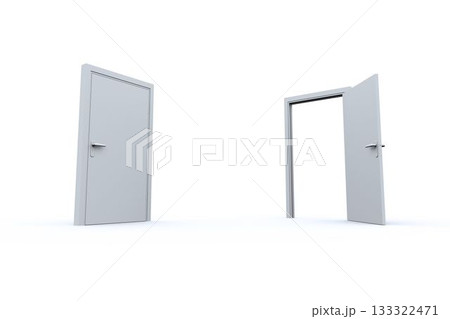 Pair of white doors are standing and opening in seamless white void, flat vector illustration Pair of white doors are standing and opening in seamless white void, flat vector illustration 133322471