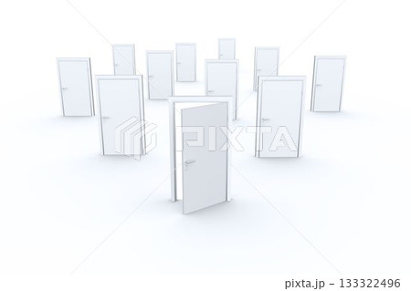 Many doors closed shut with one opening 133322496