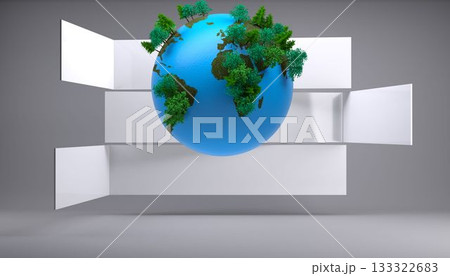 Earth on abstract grey background 133322683