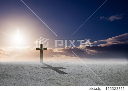 Cross religion symbol shape over sky 133322833