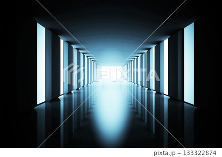 Lit up black modern hallway Lit up black modern hallway 133322874