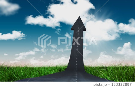 Arrow upward sign on grassy field Arrow upward sign on grassy field 133322897