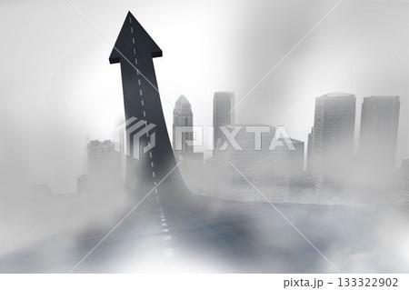 Road turning into an arrow in a city 133322902