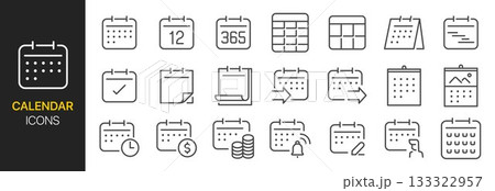 Calendar icon set. It includes year, month, schedule, subscription, date and more icons. 133322957