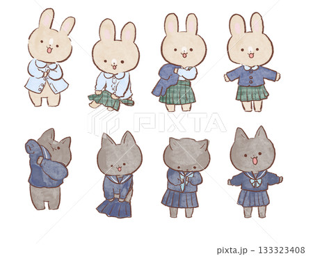着替えてるウサギ猫 133323408