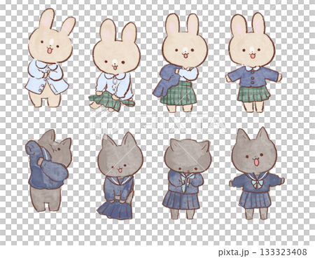 着替えてるウサギ猫 133323408