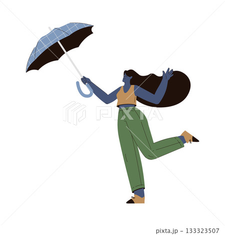 Rain with Woman Character with Umbrella in Storm Weather Vector Illustration 133323507