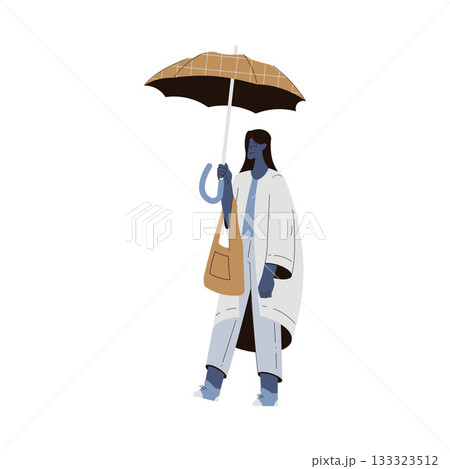 Rain with Woman Character with Umbrella in Storm Weather Vector Illustration 133323512