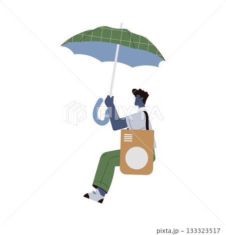 Rain with Man Character with Umbrella in Storm Weather Vector Illustration 133323517