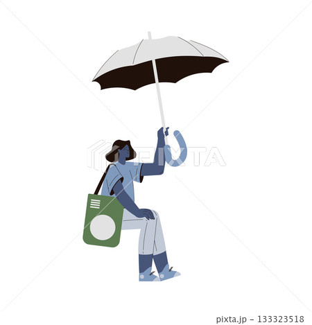 Rain with Woman Character with Umbrella in Storm Weather Vector Illustration Rain with Woman Character with Umbrella in Storm Weather Vector Illustration 133323518