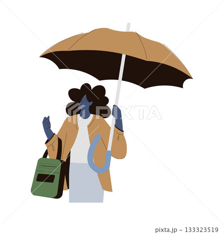 Rain with Woman Character with Umbrella in Storm Weather Vector Illustration 133323519