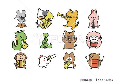 馬が指揮する十二支の動物たちの音楽隊① 馬が指揮する十二支の動物たちの音楽隊① 133323863