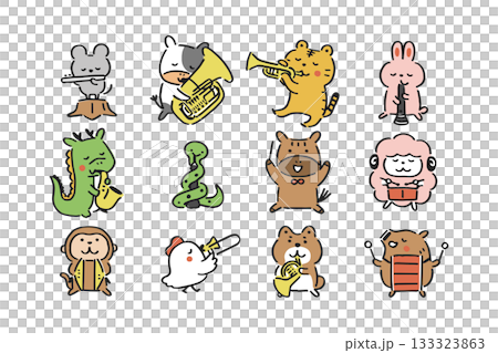 馬が指揮する十二支の動物たちの音楽隊① 馬が指揮する十二支の動物たちの音楽隊① 133323863