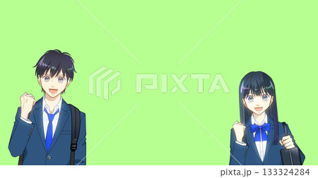 リュックとスクールバッグを持つ高校生または中学生の男女のアニメ風イラスト 133324284