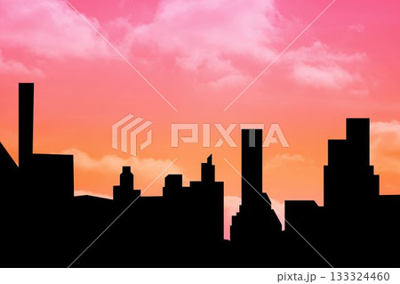 Urban skyline silhouette is rising in flat design, with sunrise sky and scattered clouds Urban skyline silhouette is rising in flat design, with sunrise sky and scattered clouds 133324460