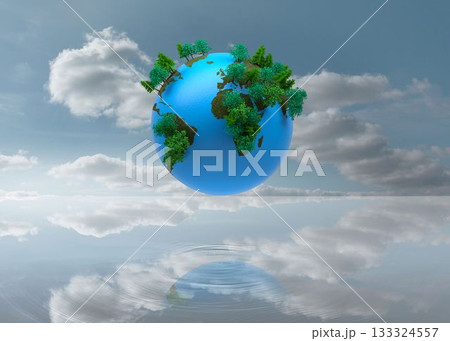 Digitally generated earth floating in air Digitally generated earth floating in air 133324557