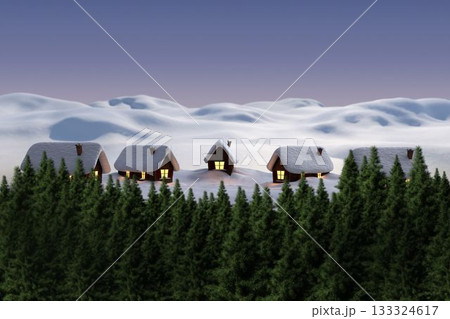 Digitally generated Cute village in the snow 133324617