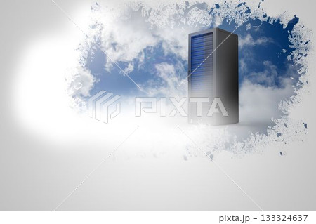 Splash on wall revealing server tower Splash on wall revealing server tower 133324637