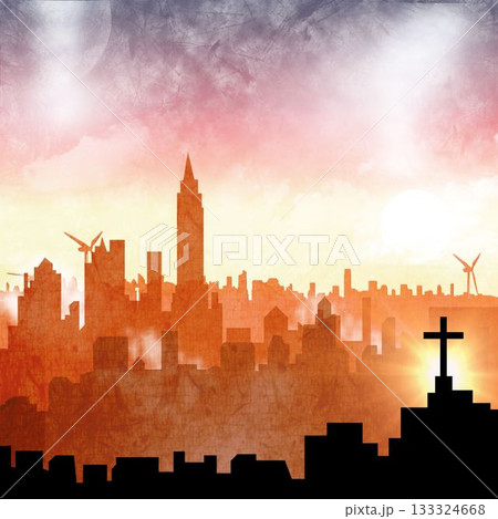 Cross religion symbol shape over cityscape 133324668