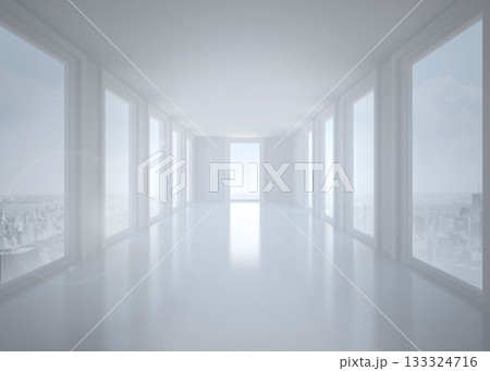 Bright white hall with columns 133324716