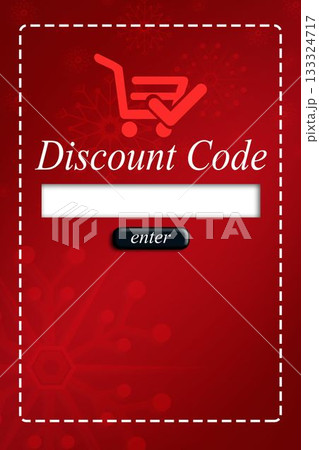 Discount code input is showing flat red design with cart icon, dashed border and enter button 133324717