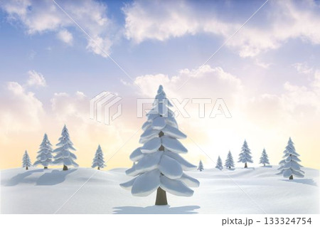 Snowy landscape with fir trees Snowy landscape with fir trees 133324754