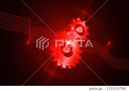 Shiny red cogs on black background 133324798