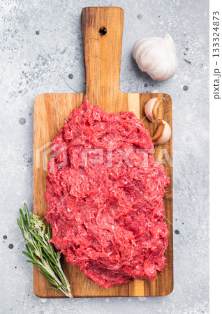 Closeup of premium fresh minced game meat rabbit hare ready for cooking. Excellent source of protein for a healthy, wild cuisine. Closeup of premium fresh minced game meat rabbit hare ready for cooking. Excellent source of protein for a healthy, wild cuisine. 133324873