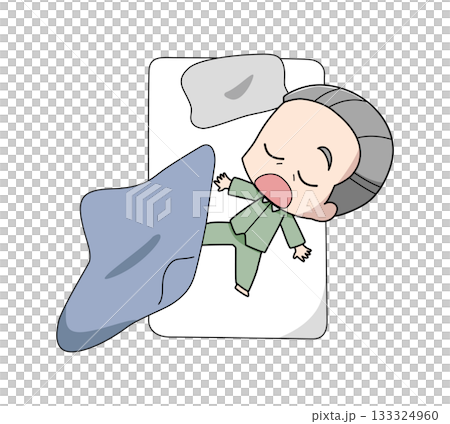 Illustration of an elderly man sleeping in a bad position Illustration of an elderly man sleeping in a bad position 133324960